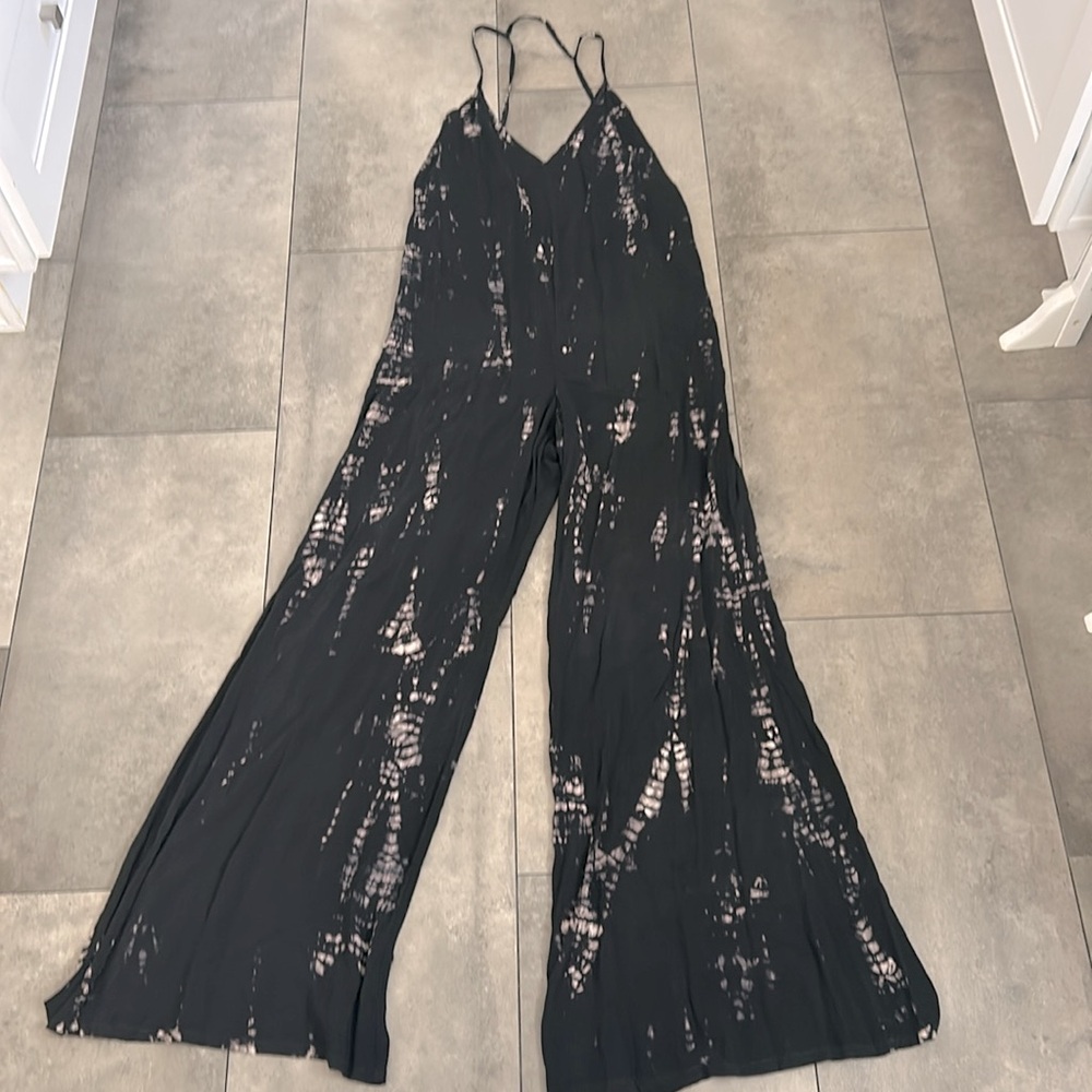 NEW Planet blue blu moon black tie dye deep v jumpsuit XS.